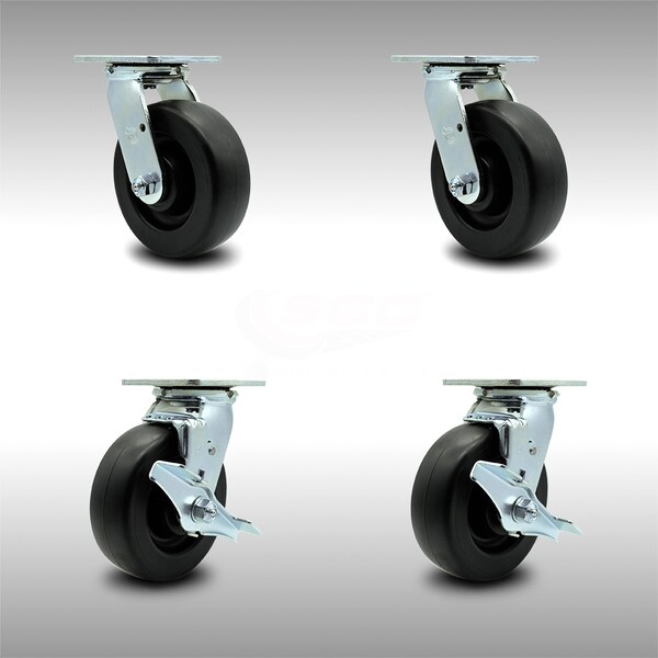Service Caster 6 Inch Stainless Steel Polyolefin Swivel Caster Set with Ball Bearings 2 Brakes SCC-SS30S620-POB-2-TLB-2 - main